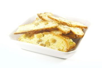 Biscotti Biscuits Laid Out On a White Background