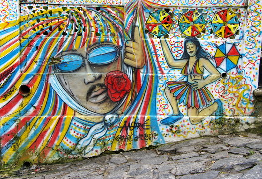 Carnaval peint sur un mur, Olinda, Brésil.