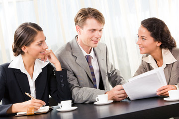 Portrait of business team interacting with each other