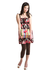 An isolated shot of a beautiful asian woman giving a giftbox