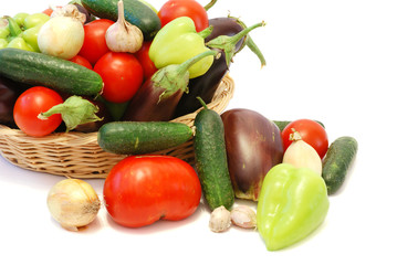 Fresh vegetables in basket isolated