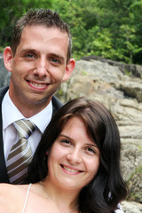 Fototapeta premium Happy bride and groom on their wedding day.