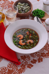 Zuppa di piselli e fave con mazzancolle - Primi Emilia R.