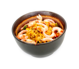 healthy food - rice, shrimps and vegetables in bowl