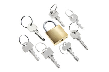 Lock and Keys on Isolated White Background