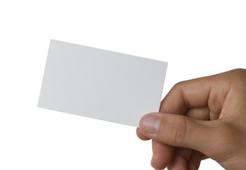 Fototapeta premium Blank business card in hand isolated on white