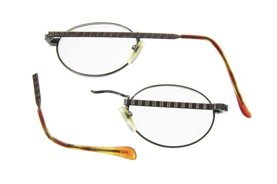 Broken Eyeglasses on Isolated White Background