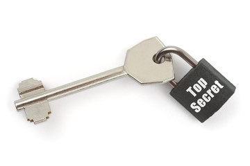 Key and lock Top Secret isolated on white background