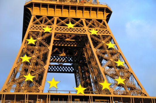 eiffel-tower with european stars - france - paris