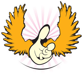 An illustration of a winged female holding a baby