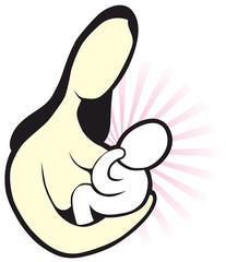 An illustration of a female holding a baby.