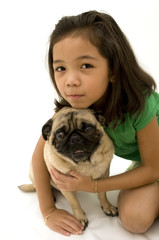 Asian Kid with Family Dog