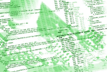 Sourcecode on electronics background in green