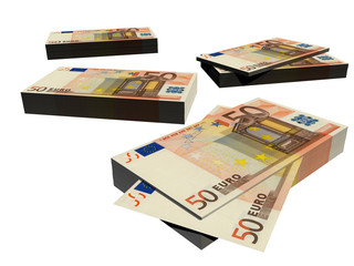 Groups of 50 euro banknotes