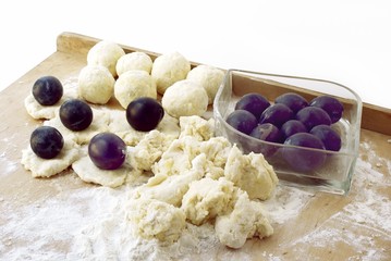 cooking and moulding dumplings with plums
