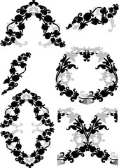 black and gray floral curls