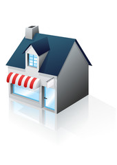 Petit commerce au mur blanc (reflet)