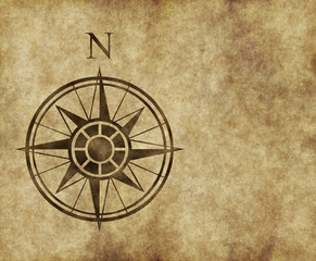 great north arrow and compass on old parchment map