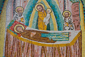 Details of a religious mosaic at Polovragi Monastery