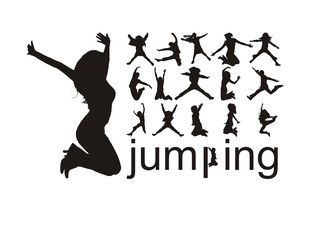high quality traced jumping people silhouettes