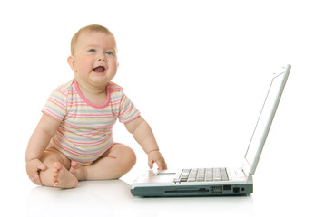 Small baby with laptop #15 isolated on white