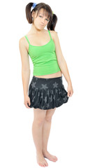 Unsure nice young girl, isolated on white