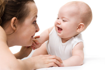 Mother's love. Cute baby 6 month with mother.