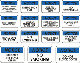 Blue vector notice signs