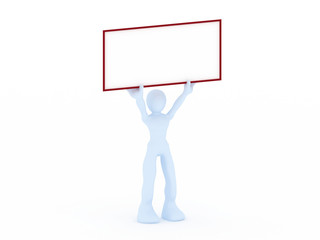 3D render of a man holding a blank sign