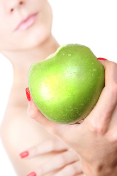 young girl with hresh green apple