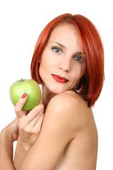 healthy young girl with hresh green apple