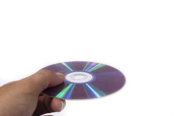 A hand holding CD isolated on a white background