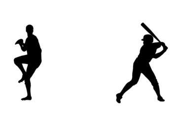 Fototapeta na wymiar Silhouette of baseball thrower and batter players
