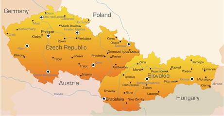Abstract vector color map of Czech Republic and Slovakia country