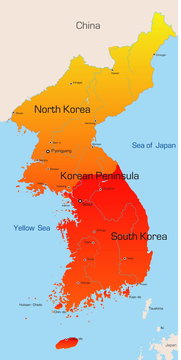 Abstract vector color map of Korea countries