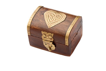 Chest wood and gold closed on a white background