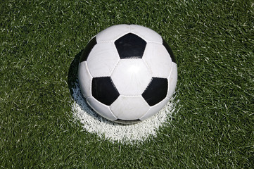 Soccer ball on the penalty point in the grass