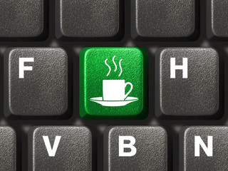 Computer keyboard with coffee key, business concept