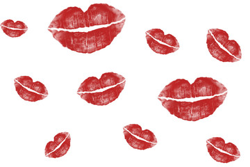 illustration of red lip imprints on white background