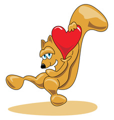 squirrel carrying a heart over his head