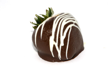 A Strawberry with chocolate on a white background
