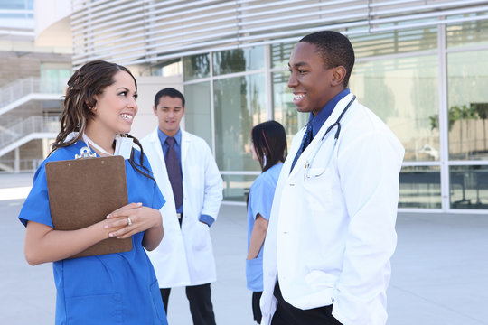 A Successful Medical Team Outside Hospital Building