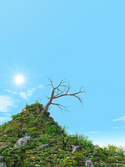 An illustration of a small hill blue sky