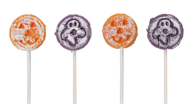 Four halloween suckers isolated on a white background