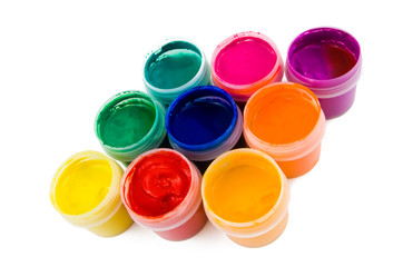 set of the watercolor gouache paints at the white background..