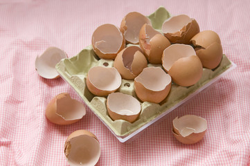 twelve broken eggs after cake or omelet