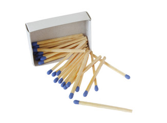 Matches with blue heads isolated on white background