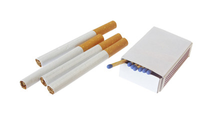 Cigarettes with matchbox isolated on white