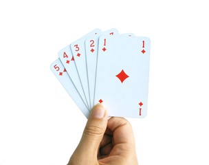 Hand of playing cards, high five diamonds.
