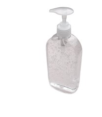 Pump dispenser bottle with clear fluid and bubbles